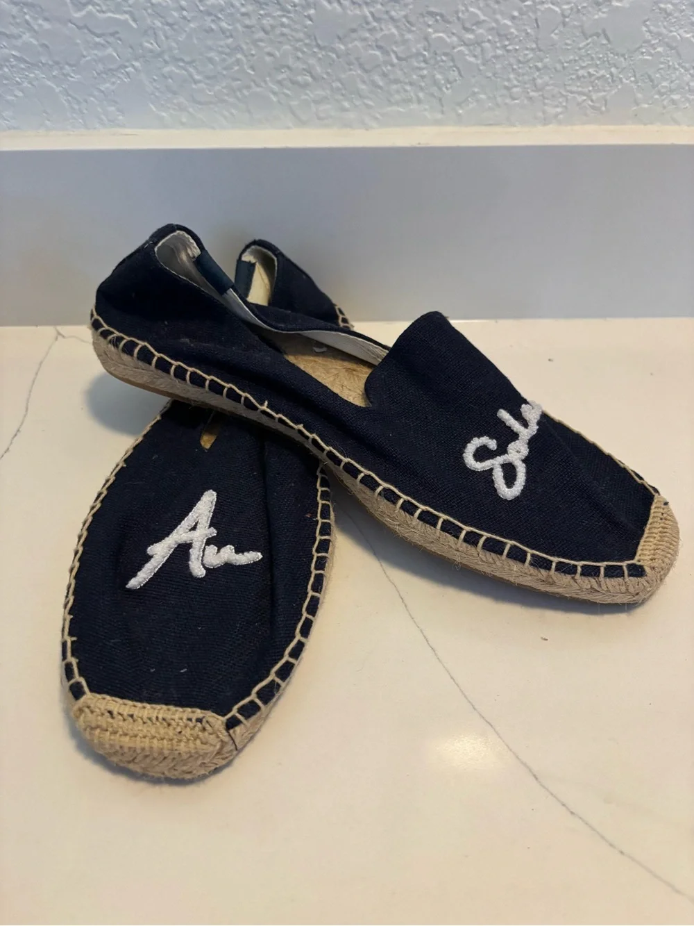 Soludos Black Canvas Slip-On Espadrilles with White Signature